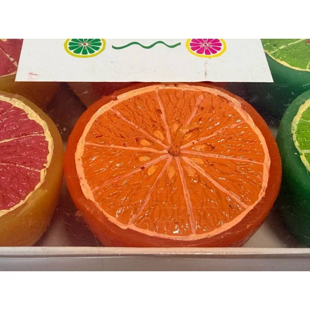 Vintage NIB Tag Floating Citrus Candles Set Of 9 Grapefruit Lime & Orange Fruit - Picture 5 of 8